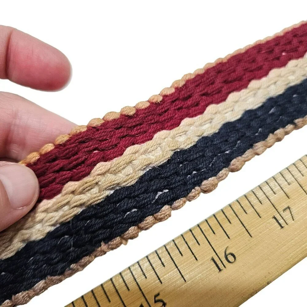 Vintage Leather‎ & Woven Fabric Belt With metal Buckle sz 34 red white blue